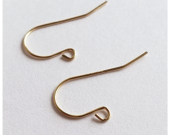 Gold Earwires - 14k Solid Yellow Gold French Earwires - 14K Solid Yellow Gold 24 Gauge French Hook Earwires - Gold