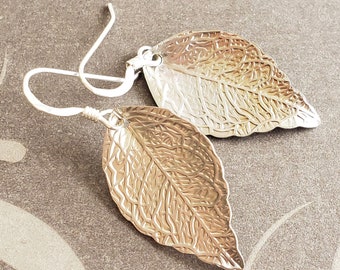 Leaf Earrings - Silver Earrings – Sterling Silver Earrings – Drop Dangle Earrings – Rhodium Plated Leaves – Silver leaf Jewelry