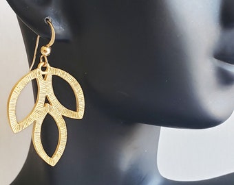 Gold Earrings - Modern Earrings – Gold Plated Earrings – Statement Jewelry – Large earrings – gold Gp Earrings – Gift - Leaf