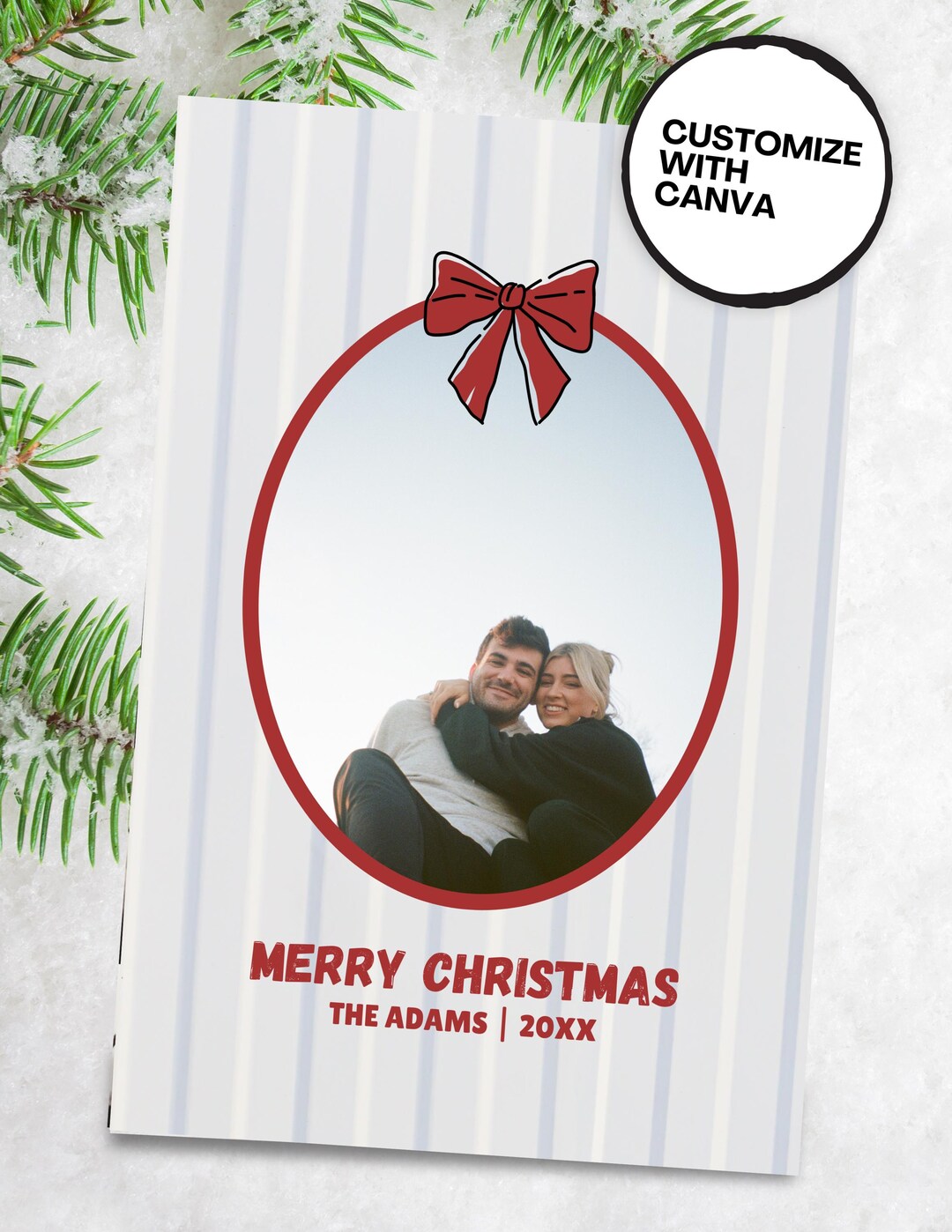 Editable Christmas Photo Card Canva Template, Printable Stripe Postcard ...