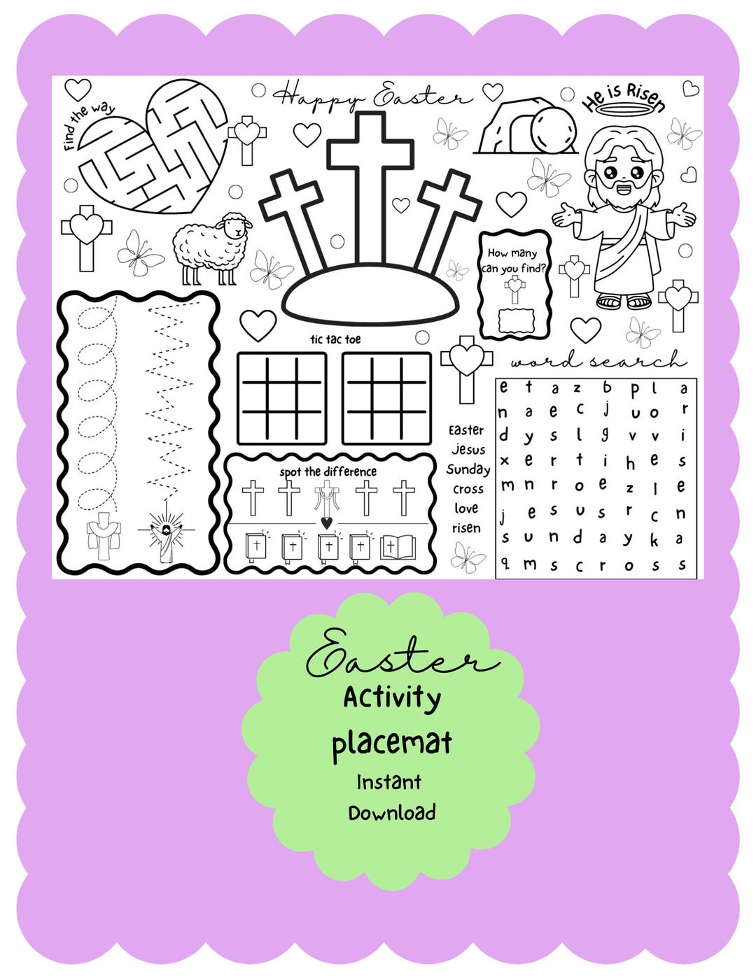 Easter Activity Placemat He is Risen Activity Placemat Resurrection ...