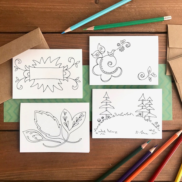 Coloring Greeting Cards for Adults With Envelopes - Etsy