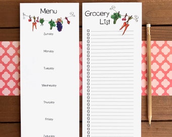 Weekly Menu and Grocery List Magnetic Notepad Set for Fridge | Menu Planner with Grocery List | Set of 2 Notepads | 4.25" x 11"