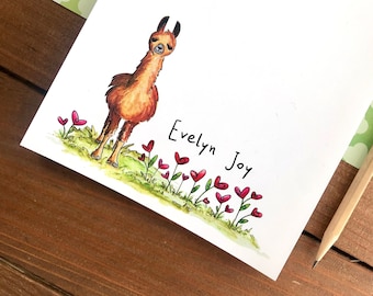 Personalized Llama Notepad | Llama Valentines Gifts for Kids | Llama with Flowers Paper Tablet with Magnet | 5.5 x 8.5