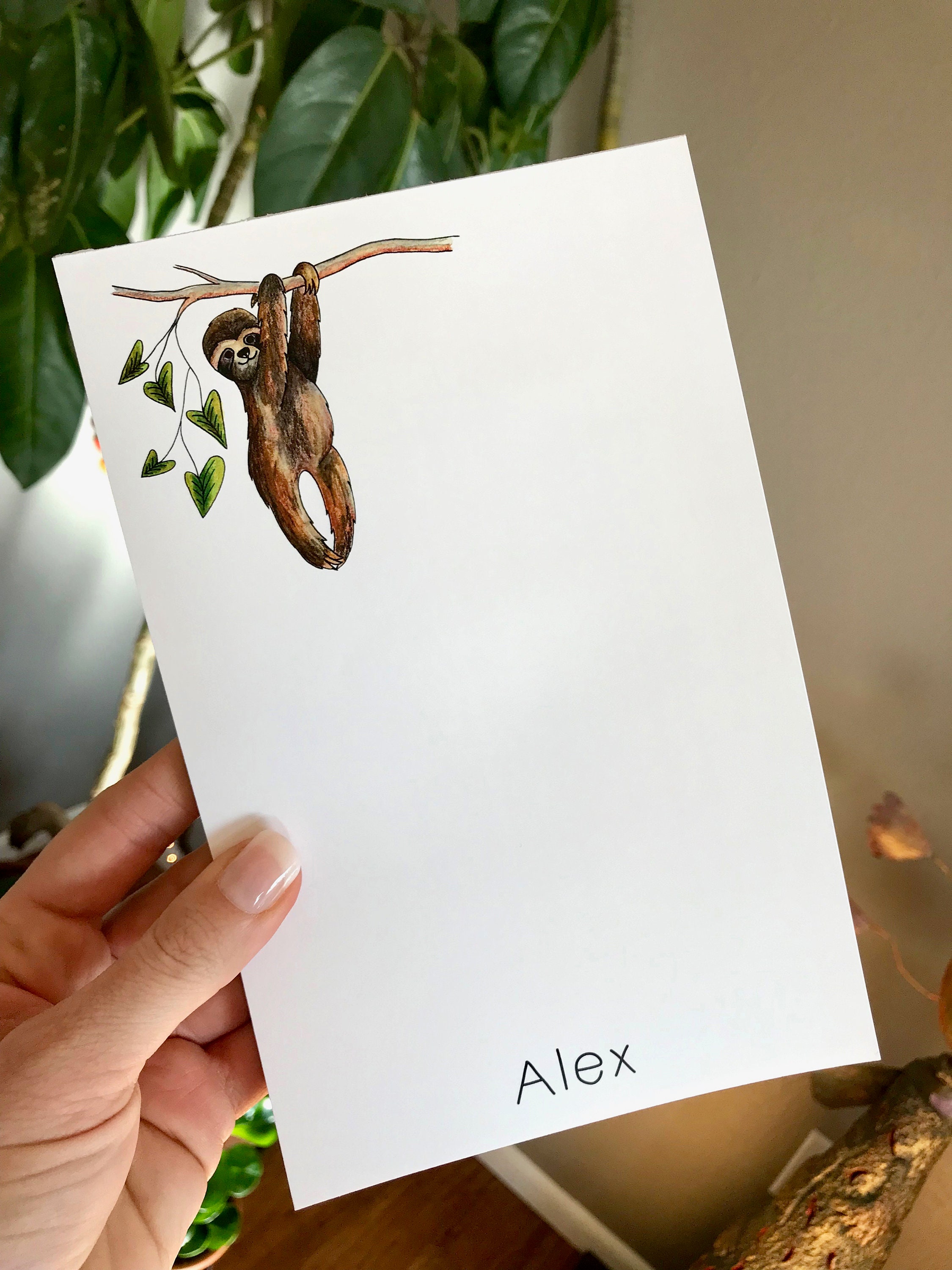 Sloth Taking Notes Personalized Sloth Notepad | Sloth Valentines Gift | Stationery Paper ...