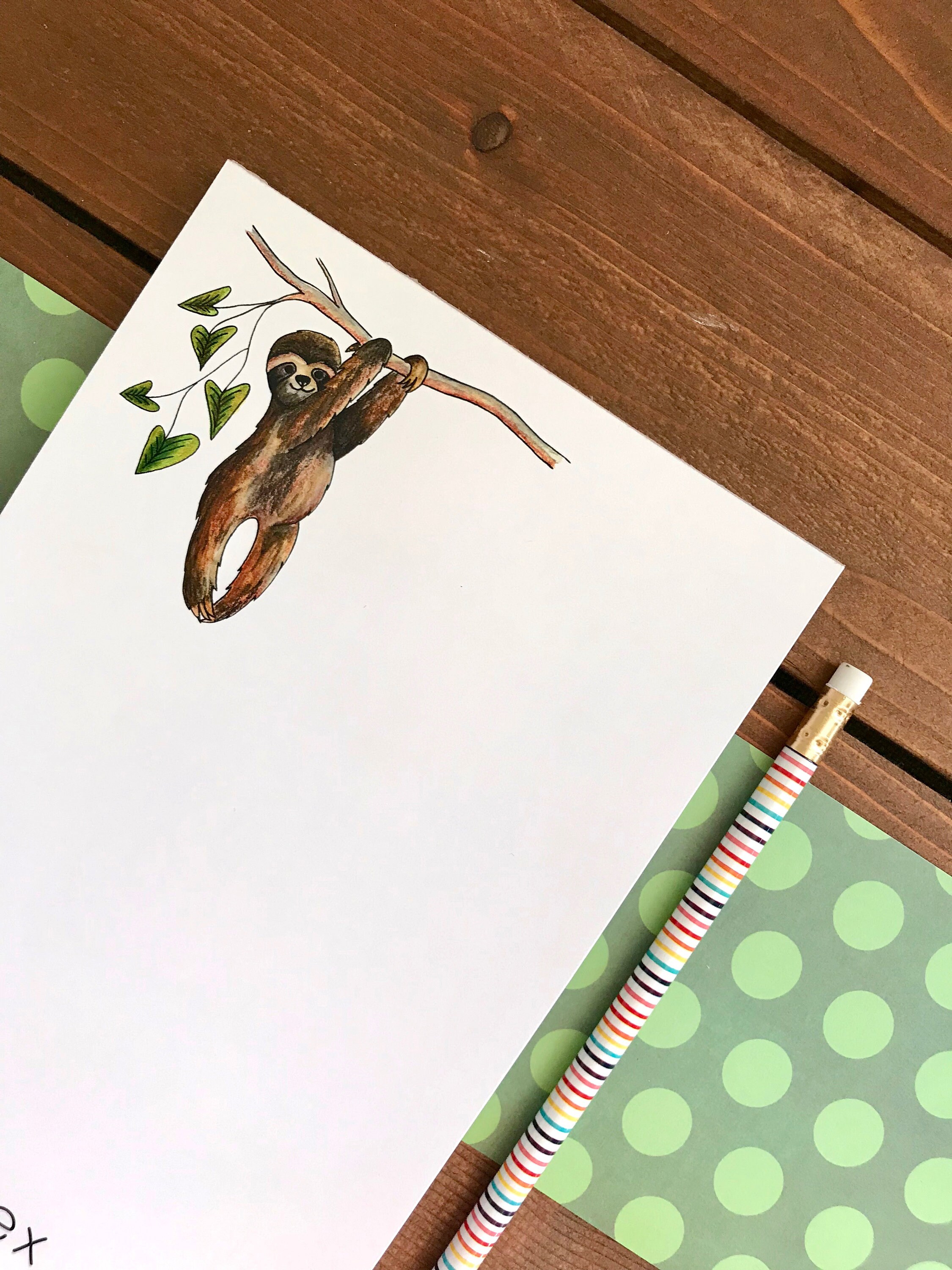 Sloth Taking Notes Personalized Sloth Notepad | Sloth Valentines Gift | Stationery Paper ...