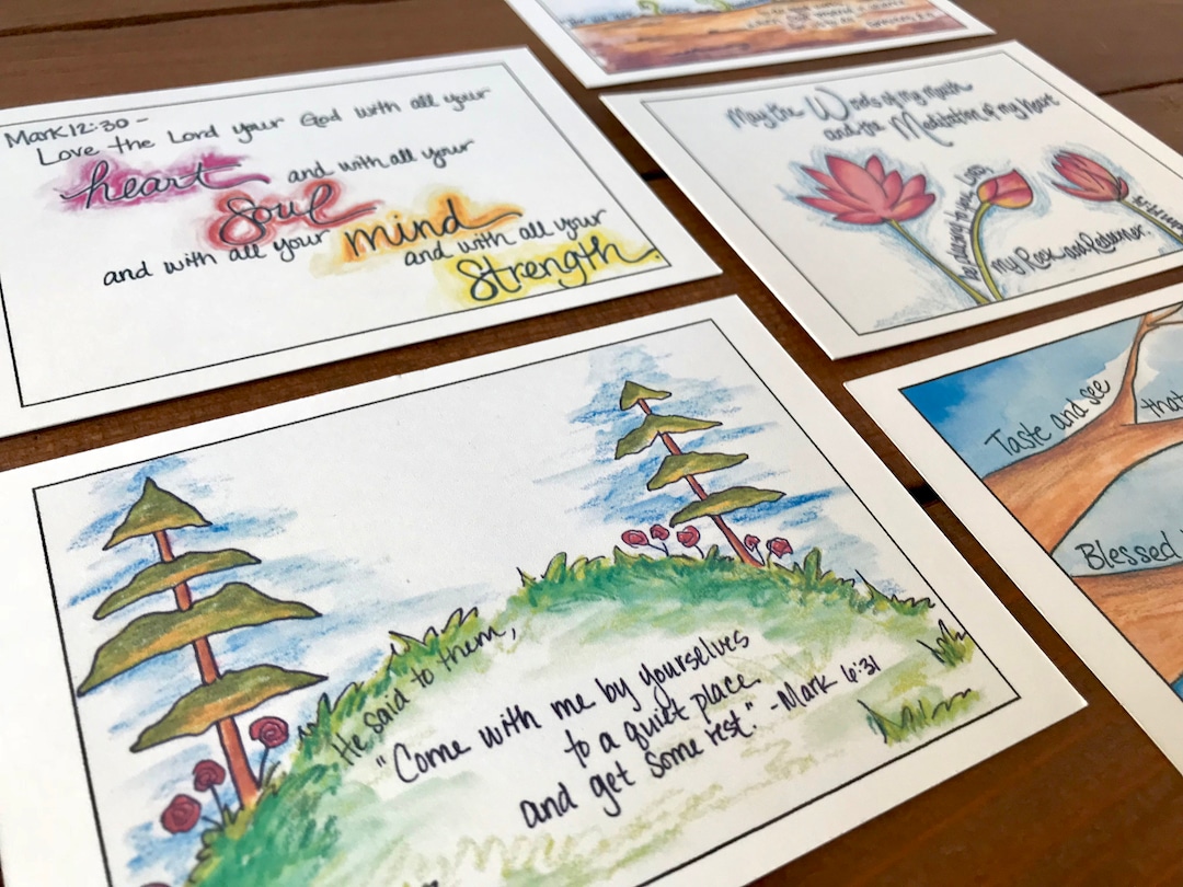 Illustrated Scripture Memory Cards, Set 6- Refuge | Colorful Christian ...
