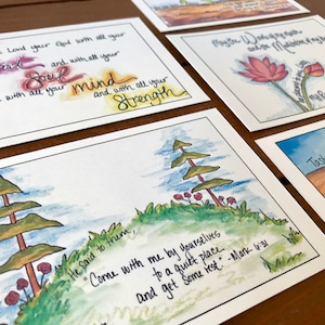 Tarjetas de memoria de las Escrituras ilustradas, Conjunto 6- Refugio / Coloridas tarjetas cristianas de aliento / Versículos de memoria de las Escrituras