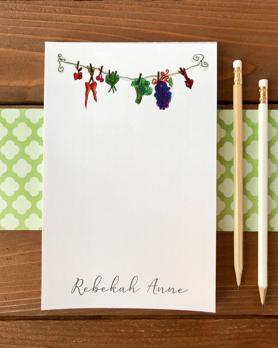 Vegetable Notelets Clothesline Veggies Personalized Notepad | Magnetic Kitchen Notepad ...