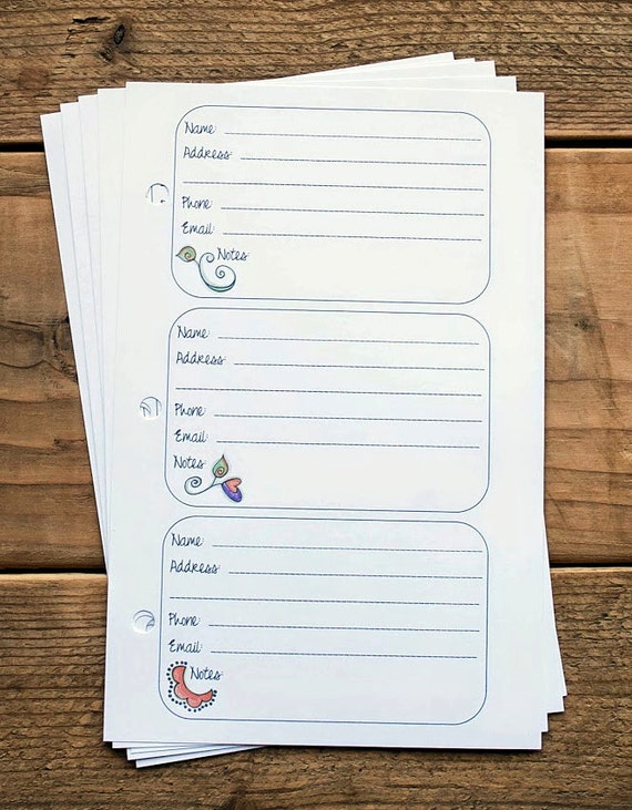 address book refill pages loose leaf address pages etsy