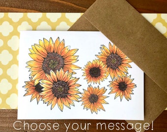 Sunflower Note Cards, Choose Your Message | Personalized Sunflower Gifts for Teachers | Boxed Set of 8 Notecards with Envelopes