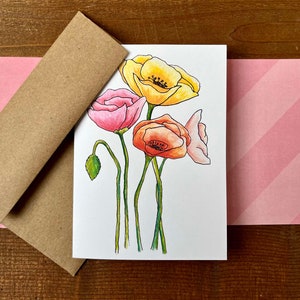 Conjunto de cartões de nota de flor de papoula | Cartões florais personalizados para notas de agradecimento | Presente de papoula para mulheres