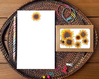 Sunflower Stationery Bundle, Note Cards + Notepad | Sunflower Gift Set for Women