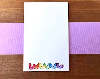 Rainbow Hearts Notepad - Personalization Available | Personalized Pride Gifts | Rainbow Stationery | 5.5" x 8.5" Magnetic Notepad