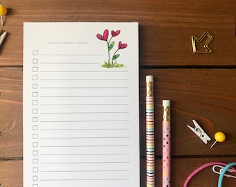 Heart Flowers To Do List Notepad | To-Do List Lined Note Pads for Fridge | Personalized Valentine's Day Gift | List for Fridge | 4.25" x 11"