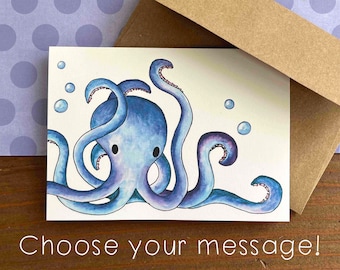 Octopus Note Cards | Octopus Thank You Cards | Cute Octopus Stationery | Boxed Set of 8 Notecards with Envelopes