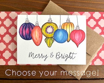 Colorful Ornaments Holiday Note Cards | Personalized Boxed Christmas Cards | Christmas Thank You Cards | Set of 8 Notecards with Envelopes