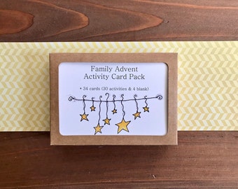 Family Advent Activities Card Set | Reusable Advent Calendar for Kids, Children | Countdown Christmas Traditions Activity Cards | Set of 34