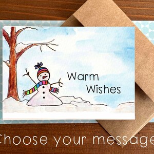 Sneeuwpopkaarten | Warme wensen niet-confessionele kerstkaarten | Gepersonaliseerde kerstkaarten | Boxset van 8 notitiekaarten met enveloppen