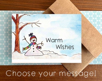 Snowman Cards | Warm Wishes Non Denominational Holiday Cards | Personalized Christmas Cards | Boxed Set of 8 Notecards with Envelopes