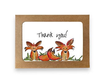 Tarjetas de notas en caja Fox - Conjunto de 8 tarjetas con sobres / Notas de agradecimiento para niños / Regalo Fox para maestros