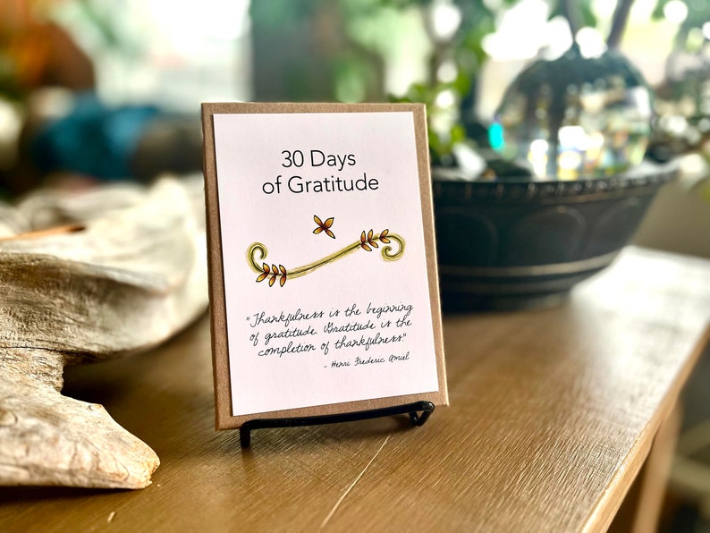 30 Days of Gratitude Activity Cards with Quotes Family Conversation Starter Cards Gratitude Gift Boxed Set with Stand image 1