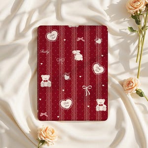 Red Cute Rabbit Bear iPad Case for iPad Air 6/5, iPad 10.9" 2022, iPad Pro 12.9" 2021 | Custom Protective Cover for iPad Mini 6, iPad 9/8/7