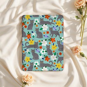 Cats Flower Print iPad Case for iPad Air 6/5, iPad 10.9" 2022, iPad Pro 12.9" 2021 | Custom Protective Cover for iPad Mini 6, iPad 9/8/7