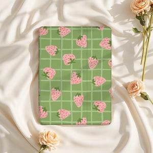 Green Plaid Strawberry iPad Case for iPad Air 6/5, iPad 10.9" 2022, iPad Pro 12.9" 2021 | Protective Cover for iPad Mini 6, iPad 9/8/7