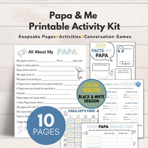 All About My Papa Printable Gift from Kids, 10 Page Papa and Me Activity Kit with Questionnaires, Interviews and Games