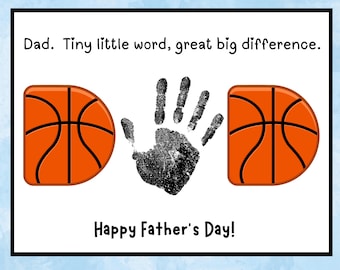 Fathers Day Basketball Handprint Art Craft, PRINTABLE | Sports Gift for Dad from Kids, Toddler, Baby | Preschool Activity, DIY Keepsake Card