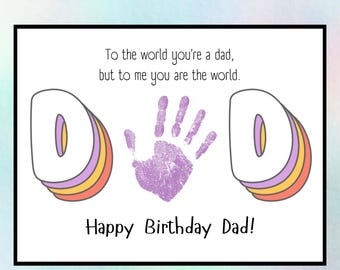 Dad Birthday Card Gift from Kids, Sentimental Daddy Celebration Activity for Children, Quick Easy Child Handprint Craft to Celebrate Father