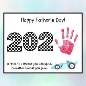 Personalized Fathers Day Handprint Card Checkered Flag Sentimental 2025 Race Car Gift Kids Art Craft Custom From Child Fast Activity for Kid