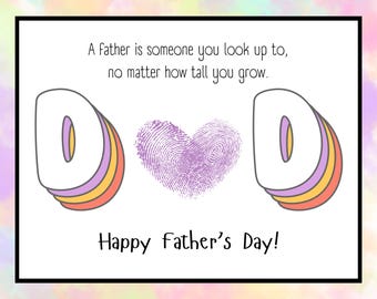 Sweet Father's Day Card for Girl Dad, Gift to Celebrate Daddy, Quick Colorful Fingerprint Heart Handprint Art Present by Children