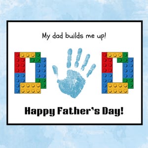 Gemakkelijke handafdruk Vaderdag kaart voor papa Bouwsteenthema Afdrukbaar DIY Kids Craft Cadeau Vingerafdrukkleuring Aandenken van peuter