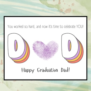 Tarjeta de graduación para papá, imprimible, con huella dactilar, arte, manualidad para niños, regalo para niños, fácil recuerdo de graduación, actividad preescolar o para el hogar.
