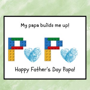 Papa Fathers Day Handprint Card Printable Building Block Craft Kids DIY Gift Fingerprint Coloring Keepsake from Toddler Child Baby Builder