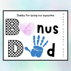 Notre carte de fête des pères en prime, imprimable, facile à imprimer, empreinte de la main, cadeau sentimental pour la fête des pères de Step Kids, activité pour famille recomposée pour enfants