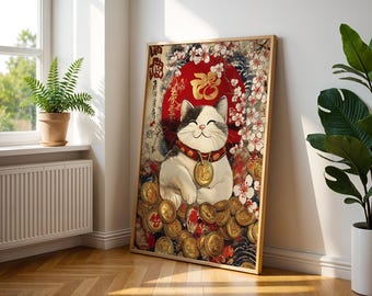 Glückskatzen Poster: Japanische Maneki Neko Fortune Kunst