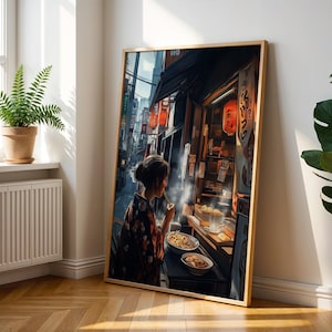 Anime Ramen Shop Poster - Tokyo Street Food Wall Art - Japanese Night Market Print - Lofi Anime Aesthetic Wall Decor - Girl Eating Ramen Art