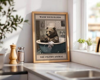 Funny Bear Bathroom Decor | Decorative Wall Art Print for Modern Interiors