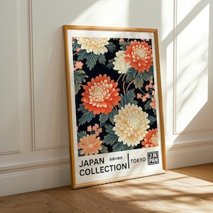 Arte mural con flores japonesas - Colección de arte japonés - Póster de jardín de Tokio - Estampado floral japonés - Decoración botánica serena - Arte floral de sakura