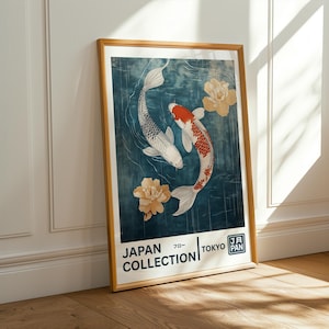 Flow Japan Collection - Koi Fisch Wandkunst - Japanische Fische und Wasser Poster - Serene Woodblock Style Minimalistische Wandkunst - Zen Fisch Decor
