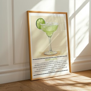 Margarita Cocktail Rezept Wandkunst - Cocktail Drink Poster - Sommer Bar Dekor - Lime Margarita Wandkunst - Strand Cocktail Küche Druck