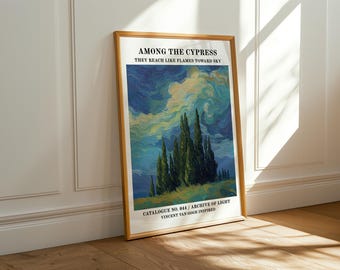 Póster de ciprés inspirado en Van Gogh / Impresión decorativa de arte mural para interiores modernos