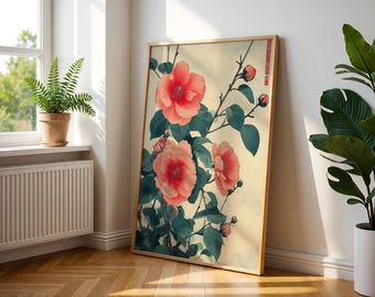 Rote Kamelie Kunstdruck: Vintage botanisches Poster