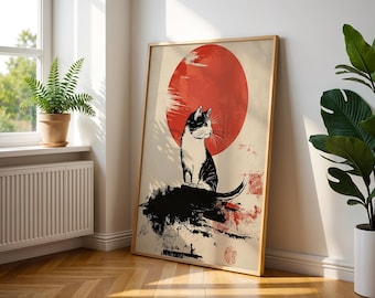 Japanische Katze Wand Kunst Druck - Vintage Japanische Ästhetische Katze Poster - Retro Japanische Tier Dekor - Katzenartige Wandkunst - Geschenk für Katzenliebhaber