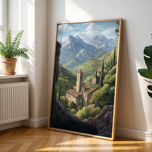 Spanish Village Mountain Print: Mediterranean Travel Poster