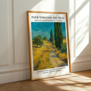 Van Gogh Inspired Landscape Poster: Sunlit Field Impressionist Art, Classic Retro Abstract Maximalist Wall Art Print