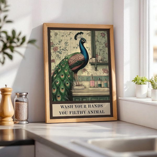 Vintage Peacock Bathroom Decor | Decorative Wall Art Print for Modern Interiors